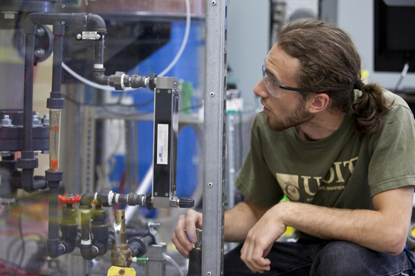 Mechanical Engineering BEng student Matthew Cuomo investigating the experiments of nuclear hydrogen production in CERL