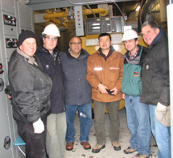 Company President Dennis Dick thanks the dozens of people and contractors involved in the project for taking the initial idea and making it a reality. Engines ON! From left to right: Dennis Dick (Seacliff Energy), Robb Seegmiller (Conestoga Rovers), Reda Rafla (Toromont Cat), Tom Zhu (Toromont), Rob Tremblay (Conestoga), Roger Tiessen (Seacliff Energy). Photo: http://www.toromontcat.com/powersystems/pdf/Spring11.pdf 