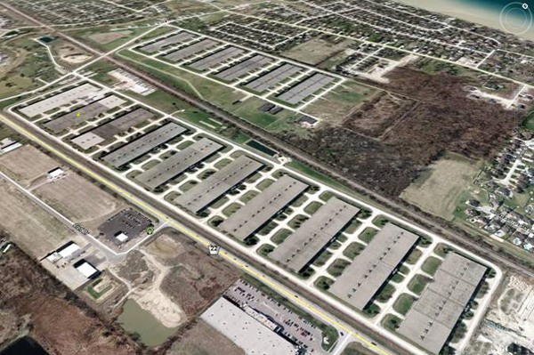 An aerial view of the extensive array of rooftops at the Hiram Walker site.