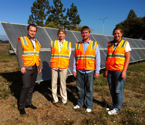 Egor Goloshov and Maria Khromova, on the right, at Solaria Corporation in California. Photo from their Facebook page, http://www.facebook.com/EnergyOfAdventure.