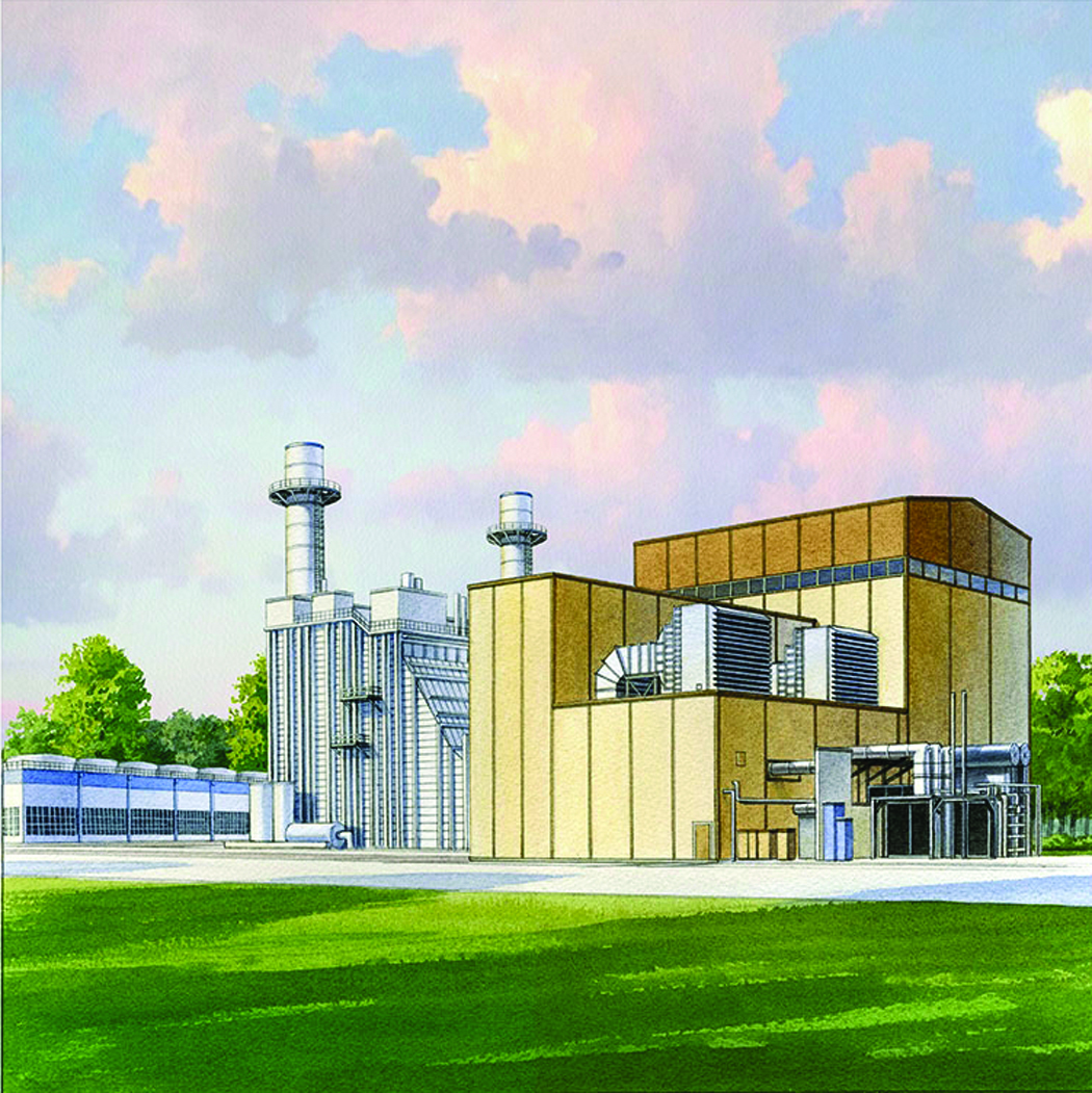 An artist’s conception of the 700 MW combined cycle plant slated for Thetford Township, Michigan. Courtesy Consumers Energy.