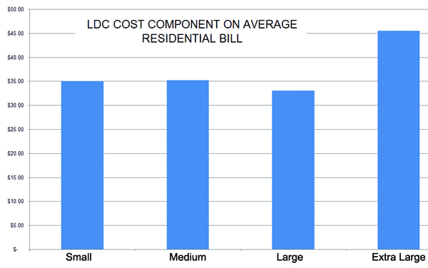 Niagara on the Lake Hydro provides this graph, similar to the panel’s graph on page A11 with the addition of the extra-large category.  	(Note: using the panel’s definitions, Small is less than 12,500 customers; Medium 12,500 – 100,000 customers; Large 100,000 – 500,000; Extra-Large > 500,000 customers. The panel’s recommended minimum size for  regional distributors in southern Ontario is around 400,000 customers. Only Toronto Hydro and Hydro One fall into that category currently. The third-largest, PowerStream, counts something over 355,000 customers on its website.)