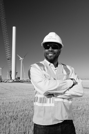 Stephane Dedunes, EDF Canada, at the Blackspring Ridge I windfarm in Alberta, one of the projects funded by the province’s Climate Change and Emissions Management (CCEMC) Corporation