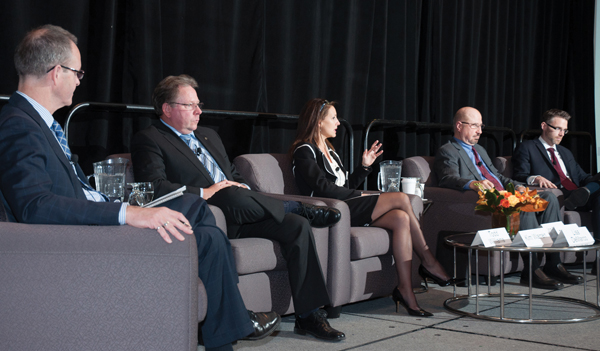 The System Flexibility panel at the November APPrO conference devoted much of its time to considering the ways storage can help the system operator balance supply and demand, given all the variables the power grid is exposed to. L to R: Todd Williams, Navigant; Kim Warren, IESO; Lisa DeMarco, Norton Rose Fulbright; Bob Stasko, Science Concepts International; Jon Norman, Brookfield Renewable Energy Group.