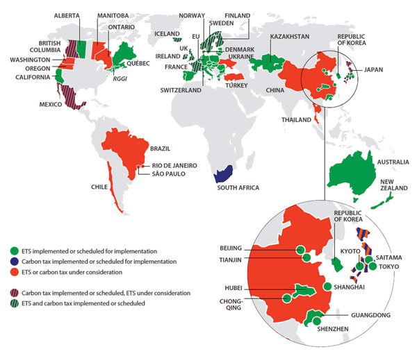 Carbon pricing systems around the world