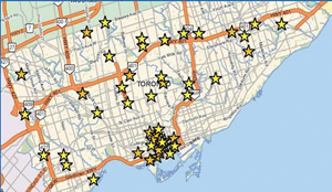 27 nodes that the City has identified as suitable locations for distributed generation, to support the local grid. Source: City of Toronto