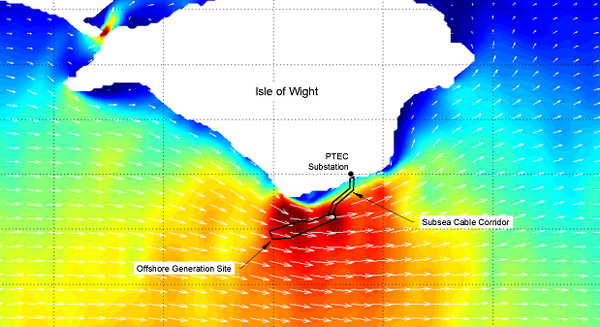 This map shows the strength of the tidal currents off the Isle of Wight